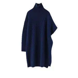 China Factory Knit New Style Turtleneck High Quality Knitted Casual Winter Single Cuff Side Slit Women Dresses