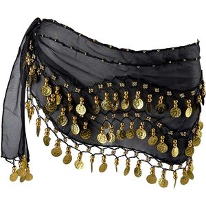 Sciarpa monodimensionale monodimensionale per danza del ventre con 128 monete d'oro stampata da palcoscenico da donna - Product Image 5
