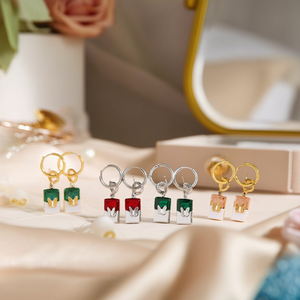 Boucles d'oreilles créoles carrées papillon, 12 paires, en acier inoxydable, or, argent, rouge, vert, noir, blanc, style classique - Product Image 3