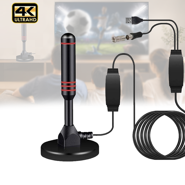 4K 1080P Support Indoor Magnetic TV Antenna with Dual Amplifier DVB-T HDTV 25dBi Long Range Antenna for Home RV Camping