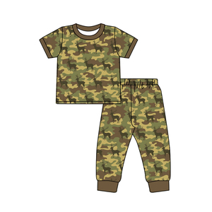 Pyjama 2 pièces personnalisé pour bébé garçon, motif camouflage de chasse à l'elk, 95% coton 5% élasthanne, ensemble de vêtements pour frères - Product Image 5