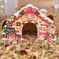 Abri pour hamster en bois de bouleau écologique avec un thème rose de Noël, personnalisable avec votre logo