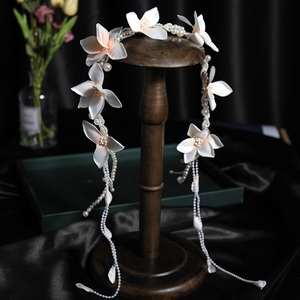 Diadema trenzada tejida al por mayor, joyería para el cabello de boda con borlas para novia, banda para el pelo de flor de perla romántica de hada hecha a mano, venta al por mayor de NCA-63 - Product Image 4