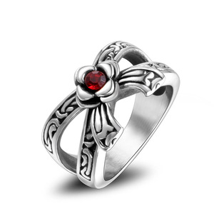 Vintage Style Rose Bow Pattern <b>Ring</b> <b>Titanium</b> Steel Men's Cubic Zirconia Gift Jewelry SA620 - Product Image 5