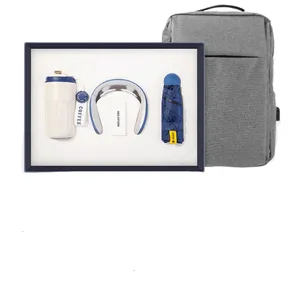 Water Mug Neck Massager Umbrella Business Book Bag 4 Piece Gift Set corporate support