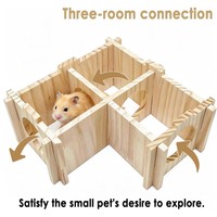 Tunnel d'habitation paysager en bois de pin naturel pour cochon d'Inde avec double étage et échelle, villa multi-pièces amovible pour hamster