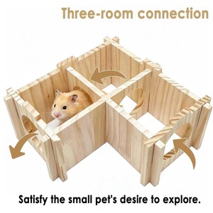 Tunnel d'habitation paysager en <span class=keywords><strong>bois</strong></span> de pin naturel pour cochon d'Inde <span class=keywords><strong>avec</strong></span> double étage et échelle, villa multi-pièces amovible pour hamster - Product Image 4
