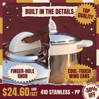 Ensemble de 4 casseroles de service pour cuisine, 1L, 2L, 4L, 6L, corps en acier inoxydable, couvercles avec poignées anneaux et boutons, poignées froides au toucher, pour fêtes de famille et mariages