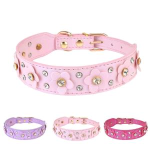<span class=keywords><strong>Collar</strong></span> de Perro Personalizado con Flores de Estrás, Ajustable, con Dibujos Animados, Múltiples Opciones de Color, Cuero PU Duradero, Moda para Mascotas - Product Image 4