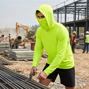 T-shirt à <span class=keywords><strong>capuche</strong></span> <span class=keywords><strong>noir</strong></span> à manches longues haute visibilité réfléchissant, respirant UPF Birdseye avec masque pour les travailleurs du bâtiment - Product Image 3