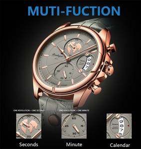 POEDAGAR 989, relojes para hombre, reloj de lujo a la moda, cronógrafo, reloj de pulsera de cuarzo de cuero, reloj deportivo informal luminoso resistente al agua para hombre - Product Image 4