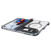 Nouvelle coque antichoc 2026 avec panneau arrière rigide transparent et cadre souple avec béquille métallique réglable pour iPhone 18 Duo