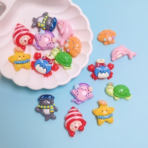 Resina Plana con Diseños de Dibujos Animados de la Serie Oceánica: Concha, Tortuga, Foca, Cangrejo, Delfín. Suministros para Manualidades DIY, Material Decorativo para Carcasas de Teléfono. - Product Image 5