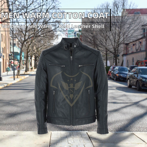 Men Varsity <b>Jacket</b> Genuine Leather Shell Warm Thick <b>Zipper</b> <b>Jacket</b> Turn Down Collar Patchwork Casual OEM - Product Image 2