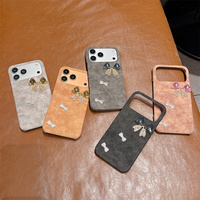 Étui de téléphone élégant rétro brillant avec nœud en cristal pour iPhone 18 17 Pro Max 16 15 14 13, coque de protection en PU texture jean