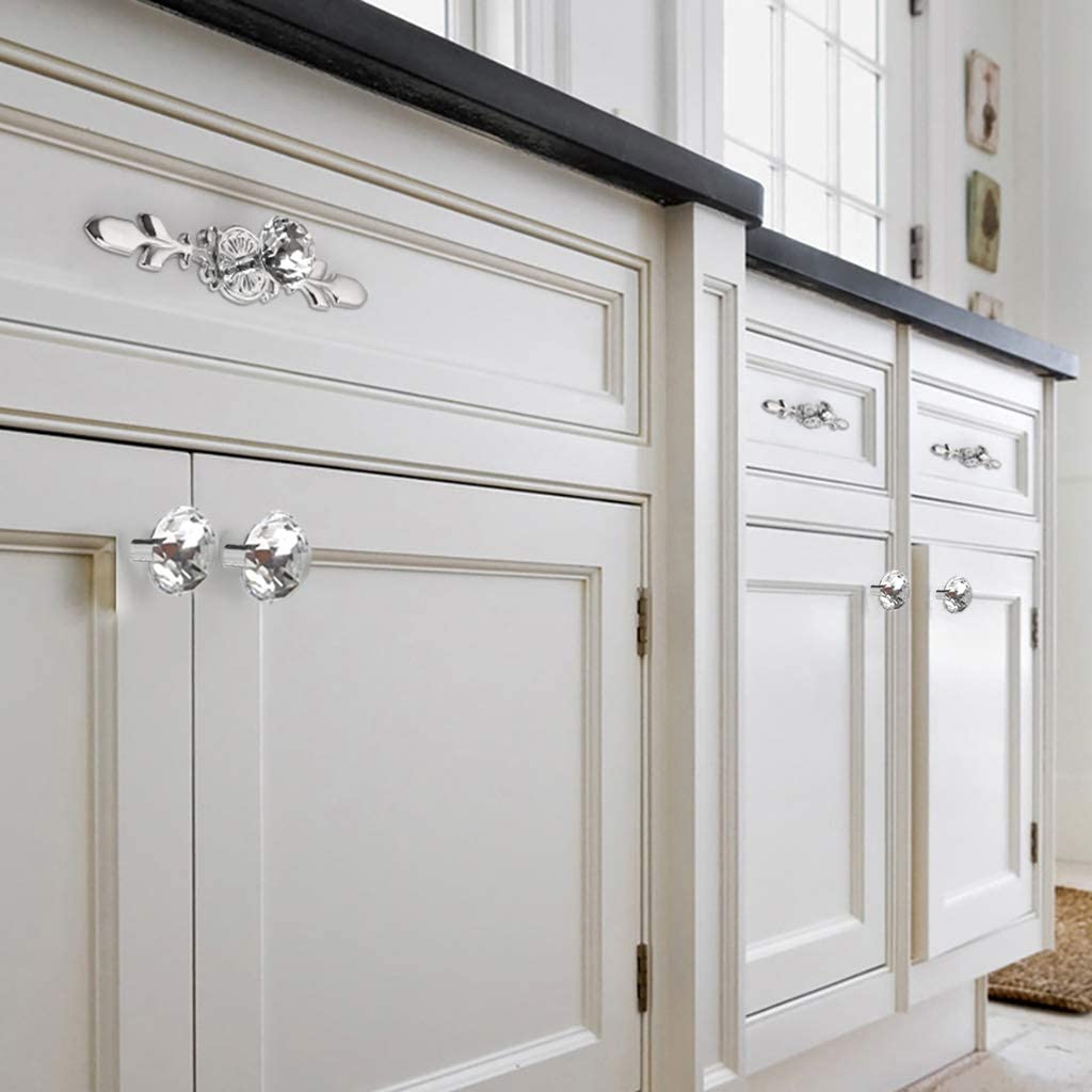 Cabinet Knobs 30mm Drawer Pulls Handles Diamond Shape Crystal Glass Pull Handle Kitchen Door Wardrobe Hardware