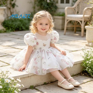 MQATZ Vestito Estivo per Bambina con Fiori, Abito da Festa per Bambine con Stampa e Maniche Corte, Decorato con Fiori per Bambini - Product Image 2