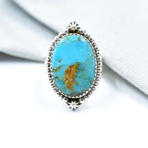 Vintage Wedding Mojave Turquoise & Sterling <b>Silver</b> <b>Adjustable</b> <b>Ring</b> Statement <b>Ring</b> for Women - Product Image 1