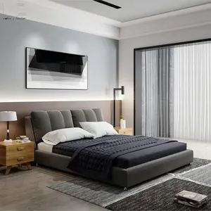 Marco de lujo, clásicos modernos muebles de dormitorio, cómodo Marco de cama de madera tamaño King con cabecero