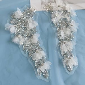 Aplique de <span class=keywords><strong>Chiffon</strong></span> com Strass e Miçangas, Bordado Artesanal em Tule para Vestido de Noiva Chinês Cheongsam - Suprimentos para Noivas - Product Image 4