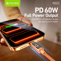 Kabel Tipe C BAVIN Berkualitas Tinggi dan Tahan Lama CB415 Nylon Braided 60W Pengisian Daya 480 Mbps Transfer Data