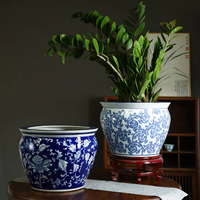 Kit de pots de fleurs décoratifs en céramique pour l'intérieur et l'extérieur, bleu et blanc, pour hôtel, jardin, décoration de la maison