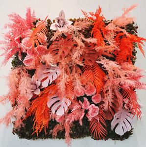 カスタマイズされた結婚式の背景ピンクローズオレンジの葉壁掛けプラスチックシダ人工垂直庭の壁の植物 - Product Image 1