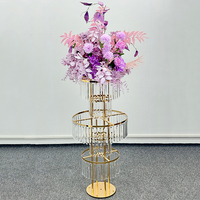 Support de centre de table de mariage, vase de sol, support de fleurs en métal et cristal avec pendentifs en cristal