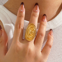 Cincin Geometris Elips Tebal Bahan Stainless Steel Gaya Eropa dan Amerika, Cincin Spiral Garis Hip-hop Mewah untuk Wanita