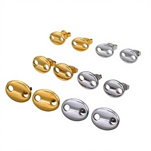 PVD ต่างหูเมล็ดกาแฟสีทอง18K ต่างหูลูกปัดรูปหมูต่างหูแบบเรียบง่ายไม่ก่อให้เกิดอาการแพ้ - Product Image 1