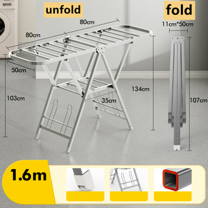 Meilleure vente Séchoir à <span class=keywords><strong>linge</strong></span> pliable à 21 tiges, boucle antidérapante, étagère à chaussures et roues Séchoir à <span class=keywords><strong>linge</strong></span> en acier inoxydable - Product Image 2