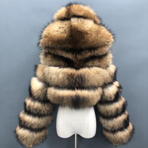 Chaqueta Bomber <span class=keywords><strong>de</strong></span> piel <span class=keywords><strong>de</strong></span> mapache marrón esponjosa para mujer, ropa <span class=keywords><strong>de</strong></span> calle cálida para invierno - Product Image 2