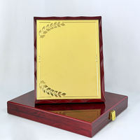 Plaque de récompense personnalisée en bois plaqué or avec certificat, forme rectangulaire, boîte en bois rouge