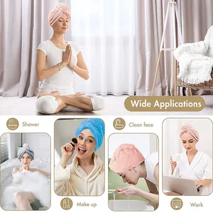 Personalizado SPA Women''s Super absorbente rápido seco y suave magia turbante toalla con botones giro de cabello de microfibra toalla