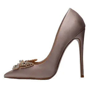 批发银色女鞋 8 10 12CM 尖头时尚性感的细高跟鞋泵玫瑰金鞋女大尺寸