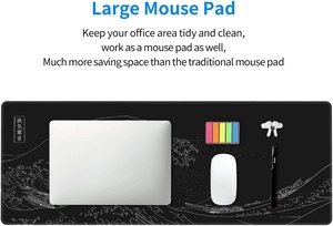 Alfombrilla de Ratón para Juegos Brecoy Japonesa, Negra Kanagawa, Base de Goma Antideslizante, Bordes Cosidos Impermeables, 31.5x11.8 Pulgadas (Negro) - Product Image 4