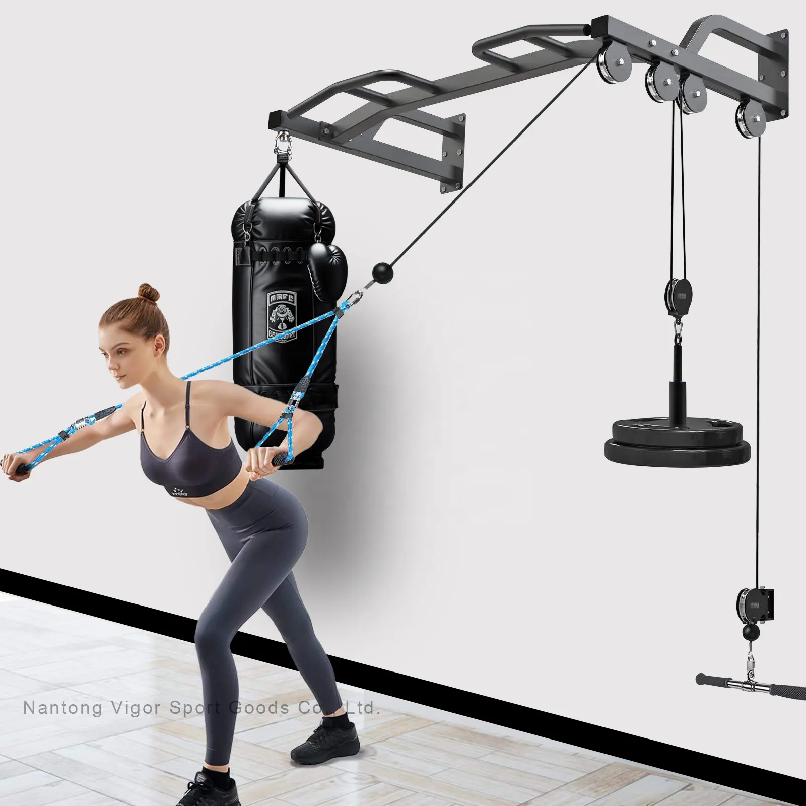 Heavy Duty Wall Mounted Pull Up Bar Cable Machine Lifting Pulley System High Pull Down Rally Sports EquipmentBoxing sandbag rack
