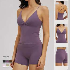 Nuevo Top de Yoga para Mujer Transpirable y Ligero con Tirantes Cruzados Finos, Espalda Descubierta, Cintura Alta Elástica y Bloques de Color para Entrenamiento - Product Image 1