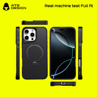 Étui de téléphone ATB avec design magnétique en fibre de carbone, support métallique, coque rigide antichoc pour 16 15 14 13 Pro Max