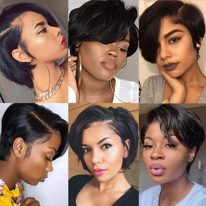Peruca de cabelo humano, venda quente de estilo da moda, curta, pixie, corte de cabelo humano, atacado, barato, parte de pequeno volume, peruca frontal