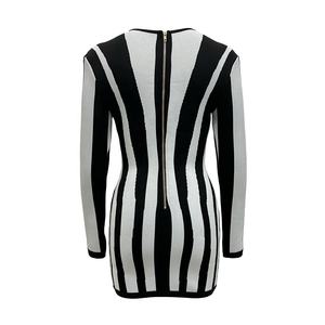 <span class=keywords><strong>Vestito</strong></span> elegante da donna con fasciatura a righe bianche nere da donna a manica lunga Mini abiti da festa per celebrità - Product Image 5