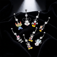 Bague de nombril en acier inoxydable CRYSPURE 14g pour femme, avec pendentif émaillé mignon en forme de dessin animé et zircon cubique, bijoux de fête d'été, vente en gros OEM