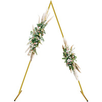 Arche de mariage triangulaire en fer doré 2,6 x 1,5 m, support pour guirlande de ballons, cadre de toile de fond durable pour décoration de mariage et d'anniversaire