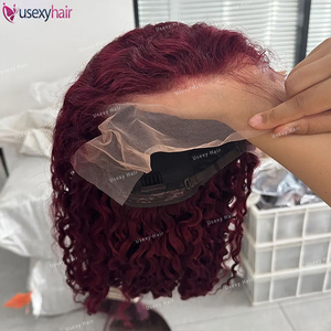 双拉生印度头发99J彩色红酒缅甸卷发产品高清蕾丝假发处女头发供应商黑色女性假发 - Product Image 2