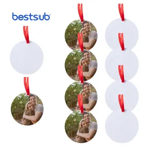 BestSub Wholesale Sublimation Blanks Item Round Hanging Antique Santa Key Unisub Metal Christmas Trees Ornament Display