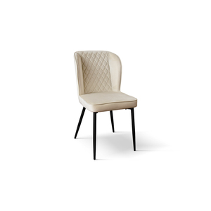 Juego de 4 sillas Simona con tapicería de terciopelo beige y patas de metal para comedor interior - Product Image 1