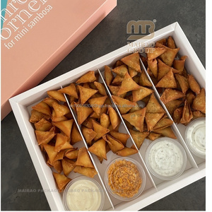 กล่องกระดาษซาโมซ่าแบบใช้แล้วทิ้งกระดาษคราฟท์สีขาวพิมพ์โลโก้ออกแบบได้ตามต้องการ - Product Image 1