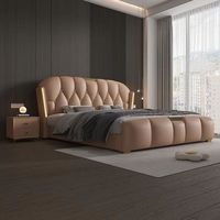 Lit italien moderne en cuir rembourré avec cadre en chêne, confortable, écologique, durable, multifonctionnel et doux
