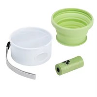 Bols pliables 3 en 1 pour chien, distributeur de nourriture portable pour animaux de compagnie, bols de voyage pliables en silicone pour nourriture et eau pour chien avec sacs à excréments