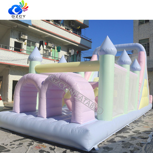 บ้านเป่าลม PVC สีขาวเล่นน้ำกลางแจ้งสีพาสเทลบ้านเด้งพร้อมสไลเดอร์สำหรับงานปาร์ตี้ - Product Image 1